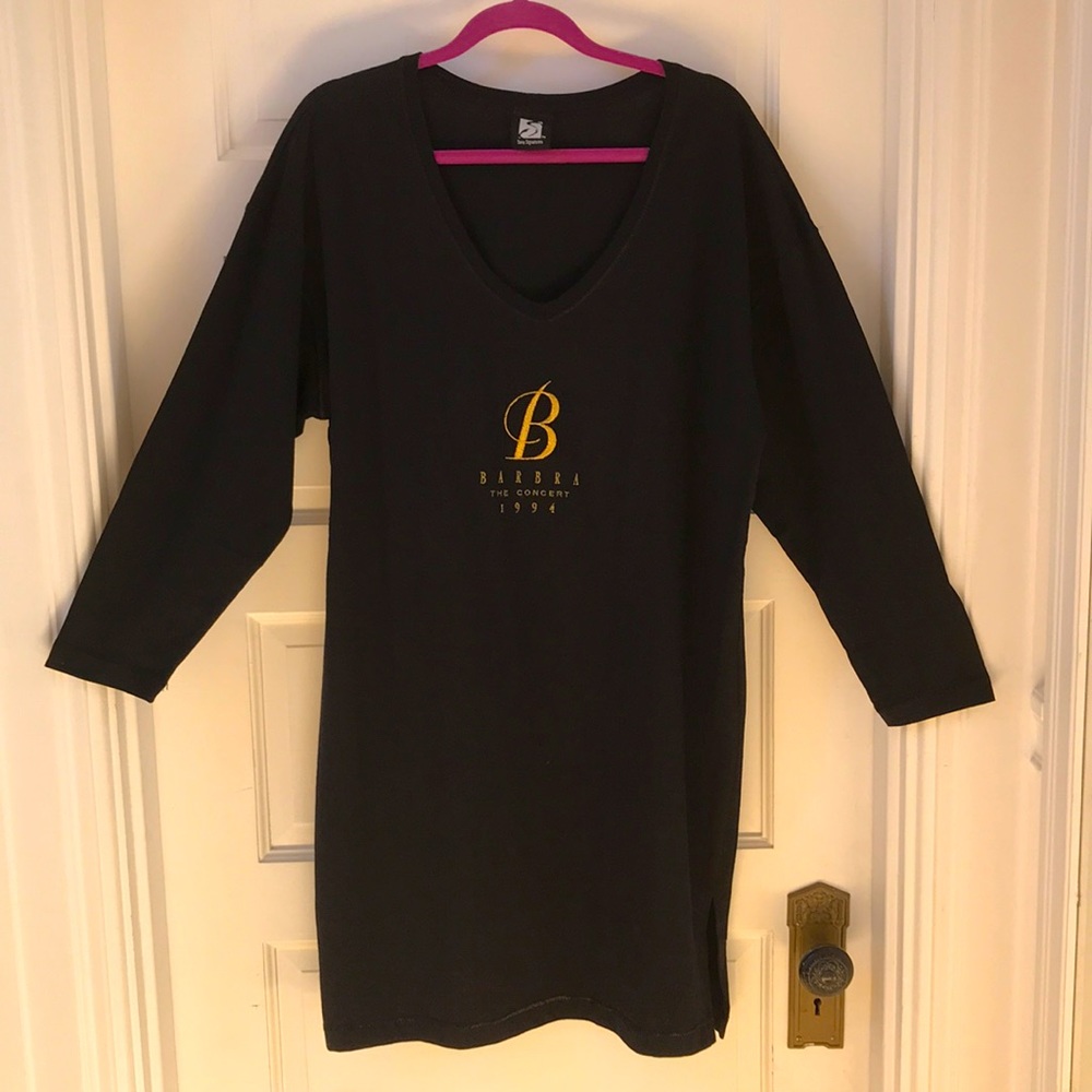 "Barbra The Concert 1994" tee shirt dress black cotton V-neck New excellent cond